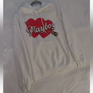 PLAYBOY Cream Hoodie with Pink Heart and Arrow NWOT